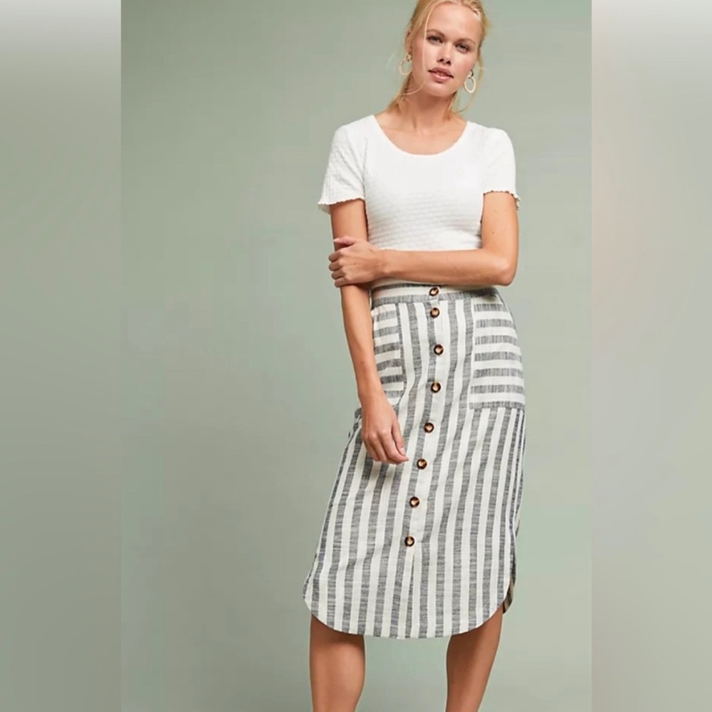 NWT Anthropologie Maeve Chiloe Striped Button Front Midi Skirt SIZE 10